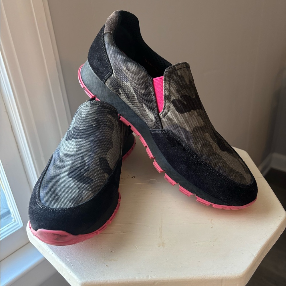 Prada Black and Pink Camo Slip-On Sneakers